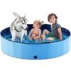 imageJasonwell Foldable Dog Pet Bath Pool Collapsible Dog Pet Pool Bathing Tub Kiddie Pool Doggie Wading Pool for Puppy Small Medium Large Dogs Cats and Kids 48quot GreyMdf Wood Blue