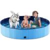 imageJasonwell Foldable Dog Pet Bath Pool Collapsible Dog Pet Pool Bathing Tub Kiddie Pool Doggie Wading Pool for Puppy Small Medium Large Dogs Cats and Kids 48quot GreyMdf Wood Blue