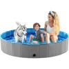 imageJasonwell Foldable Dog Pet Bath Pool Collapsible Dog Pet Pool Bathing Tub Kiddie Pool Doggie Wading Pool for Puppy Small Medium Large Dogs Cats and Kids 48quot GreyMdf Wood Gray