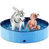 imageJasonwell Foldable Dog Pet Bath Pool Collapsible Dog Pet Pool Bathing Tub Kiddie Pool Doggie Wading Pool for Puppy Small Medium Large Dogs Cats and Kids 48quot GreyPlastic Board Blue