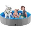 imageJasonwell Foldable Dog Pet Bath Pool Collapsible Dog Pet Pool Bathing Tub Kiddie Pool Doggie Wading Pool for Puppy Small Medium Large Dogs Cats and Kids 48quot GreyMdf Wood Gray