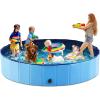 imageJasonwell Foldable Dog Pet Bath Pool Collapsible Dog Pet Pool Bathing Tub Kiddie Pool Doggie Wading Pool for Puppy Small Medium Large Dogs Cats and Kids 48quot GreyPlastic Board Blue