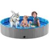 imageJasonwell Foldable Dog Pet Bath Pool Collapsible Dog Pet Pool Bathing Tub Kiddie Pool Doggie Wading Pool for Puppy Small Medium Large Dogs Cats and Kids 48quot GreyMdf Wood Gray