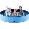 imageJasonwell Foldable Dog Pet Bath Pool Collapsible Dog Pet Pool Bathing Tub Kiddie Pool Doggie Wading Pool for Puppy Small Medium Large Dogs Cats and Kids 48quot GreyPlastic Board Blue