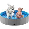 imageJasonwell Foldable Dog Pet Bath Pool Collapsible Dog Pet Pool Bathing Tub Kiddie Pool Doggie Wading Pool for Puppy Small Medium Large Dogs Cats and Kids 48quot GreyMdf Wood Gray