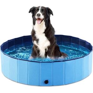 imageJasonwell Foldable Dog Pet Bath Pool Collapsible Dog Pet Pool Bathing Tub Kiddie Pool Doggie Wading Pool for Puppy Small Medium Large Dogs Cats and Kids 48quot GreyMdf Wood Blue