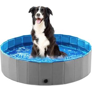 imageJasonwell Foldable Dog Pet Bath Pool Collapsible Dog Pet Pool Bathing Tub Kiddie Pool Doggie Wading Pool for Puppy Small Medium Large Dogs Cats and Kids 48quot GreyMdf Wood Gray