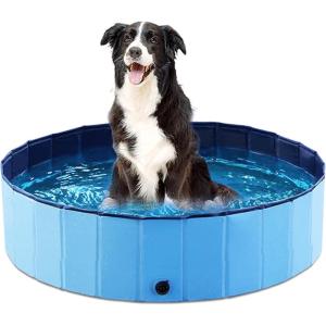 imageJasonwell Foldable Dog Pet Bath Pool Collapsible Dog Pet Pool Bathing Tub Kiddie Pool Doggie Wading Pool for Puppy Small Medium Large Dogs Cats and Kids 48quot GreyPlastic Board Blue