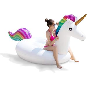 imageJasonwell Giant Inflatable Unicorn Pool Float Floatie Ride On with Fast Valves Large Rideable Blow Up Summer Beach Swimming Pool Party Lounge Raft Decorations Toys Kids Adults3XL Rainbow