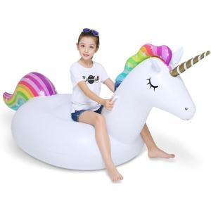 imageJasonwell Giant Inflatable Unicorn Pool Float Floatie Ride On with Fast Valves Large Rideable Blow Up Summer Beach Swimming Pool Party Lounge Raft Decorations Toys Kids AdultsXL Rainbow w stars