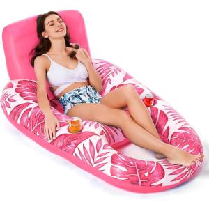 imageJasonwell Inflatable Pool Float Adult  Pool Floaties Lounger Floats Raft Floating Chair Water Floaty for Swimming Pool Lake Lounge Float with Cup Holders Beach Pool Party Toys for Adults KidsTropicalRose