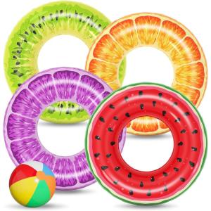 imageJasonwell Inflatable Pool Floats Kids  3 Pack Floaties Pool Tubes Swim Rings Fruit Water Floaty Watermelon Kiwi Orange Inflatable Pool Toys Float for Swimming Pool Party Lake Beach Kids Adults4 PACK for Kids