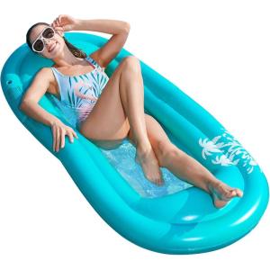 imageJasonwell Inflatable Pool Lounger Float  Pool Float Stable Relaxing Water Hammock Floatie for Swimming Pool Tanning Lounge Floating Pool Party Toy for Adults Kids Blue w MeshPool Float w Mesh