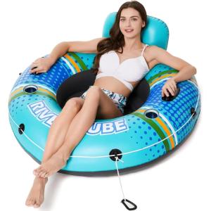 imageJasonwell Inflatable River Tube Float  Heavy Duty River Float Pool Floats Lake Premium Water Tubes for Floating Recreational River Raft Lounge Floaties with 2 Cup Holders for AdultCyan