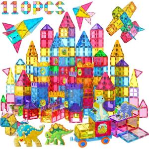 imageJasonwell Magnetic Tiles Building Blocks Set for Boys Girls Preschool Educational Magnet Construction Kit Stacking STEM Toys Christmas Birthday Gifts for Kids Toddlers 3 4 5 6 7 8 9 10  Year Old110PCS Set