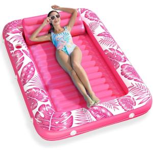 imageInflatable Tanning Pool Lounger Float  Jasonwell 4 in 1 Sun Tan Tub Sunbathing Pool Lounge Raft Floatie Toys Water Filled Bed Mat Pad for Adult Blow Up Kiddie Pool Kids Ball Pit Pool LRose Pink
