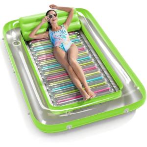 imageInflatable Tanning Pool Lounger Float  Jasonwell 4 in 1 Sun Tan Tub Sunbathing Pool Lounge Raft Floatie Toys Water Filled Bed Mat Pad for Adult Blow Up Kiddie Pool Kids Ball Pit Pool Llime w reflective base
