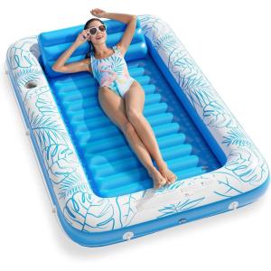 imageInflatable Tanning Pool Lounger Float  Jasonwell 4 in 1 Sun Tan Tub Sunbathing Pool Lounge Raft Floatie Toys Water Filled Bed Mat Pad for Adult Blow Up Kiddie Pool Kids Ball Pit Pool Lblue