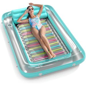 imageInflatable Tanning Pool Lounger Float  Jasonwell 4 in 1 Sun Tan Tub Sunbathing Pool Lounge Raft Floatie Toys Water Filled Bed Mat Pad for Adult Blow Up Kiddie Pool Kids Ball Pit Pool Lgreen w reflective base