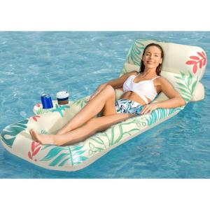 imageJasonwell Inflatable Pool Float Adult  Pool Floaties Lounger Floats Floating Chair Raft with Adjustable Backrest Cup Holders Water Floaty Lake Lounge Tanning Floats Beach Party Toys for AdultsBeige
