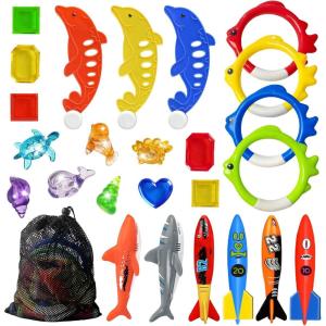 imageJasonwell Pool Diving Toys Games  31 PCS Swimming Pool Toys for Kids Teens with Diving Rings Dive Sticks Underwater Treasures Torpedo Bandits Fish Toy etc Fun Water Swim Toy for Boys Girls Adults25 PCS