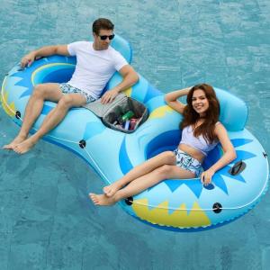 image:imageJasonwell Inflatable River Tube Float  2 Person Heavy Duty River Float Pool Floats with Removable Cooler Lake Water Tubes for Floating River Raft Lounge Floatie with 2 Cup Holders for Adults GreenOwlBlue