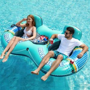 image:imageJasonwell Inflatable River Tube Float  2 Person Heavy Duty River Float Pool Floats with Removable Cooler Lake Water Tubes for Floating River Raft Lounge Floatie with 2 Cup Holders for Adults GreenDoubleTubeCyan