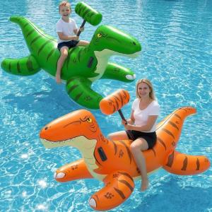 image:imageJasonwell Pool Games Toys Floats 2Pack Inflatable Dinosaur Pool Floats with Blow Up Toy Hammers Ride on Pool Floaties for Kids Teens Adults Lounge Raft Summer Lake Beach Party DecorationsGreenOrange