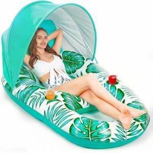 image:imageJasonwell Pool Float with Canopy  Inflatable Pool Floaties Adult Lounger Floats Raft Floating Chair with Cup Holders for Swimming Pool Lake Water Lounge Float Beach Pool Party Toys for AdultsGreen