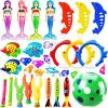 image:imageJasonwell Pool Diving Toys Games  32PCS Swimming Mermaid Pool Toys with Dive Rings Gems Beach Ball Underwater Treasures Torpedo Bandits Fish Swim Toy etc Bath Water Toy Training Gifts for Kids Adult32PCS