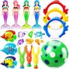 image:imageJasonwell Pool Diving Toys Games  32PCS Swimming Mermaid Pool Toys with Dive Rings Gems Beach Ball Underwater Treasures Torpedo Bandits Fish Swim Toy etc Bath Water Toy Training Gifts for Kids Adult20PCS