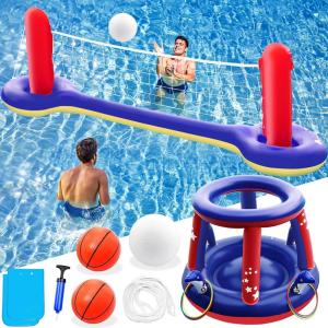 image:imageJasonwell Pool Toys Games Set  3 in 1 Pool Volleyball Net Basketball Hoop Ring Toss Game Inflatable Floats Water Floating Volleyball Swimming Pools Games Party Gift for Kids Adults BlueampYellow XLRedblue
