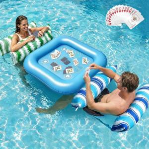 image:imageJasonwell Pool Floats Adult Games  2 Pack Fabric Inflatable Pool Floaties Water Hammock Chair w Floating Table Waterproof Playing Cards Party Game Toys Lake Lounger Raft Pool Hammock Float FloatyBlueGreen