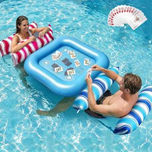 image:imageJasonwell Pool Floats Adult Games  2 Pack Fabric Inflatable Pool Floaties Water Hammock Chair w Floating Table Waterproof Playing Cards Party Game Toys Lake Lounger Raft Pool Hammock Float FloatyBlueRose
