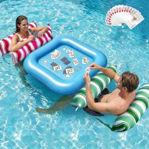 image:imageJasonwell Pool Floats Adult Games  2 Pack Fabric Inflatable Pool Floaties Water Hammock Chair w Floating Table Waterproof Playing Cards Party Game Toys Lake Lounger Raft Pool Hammock Float FloatyGreenRose